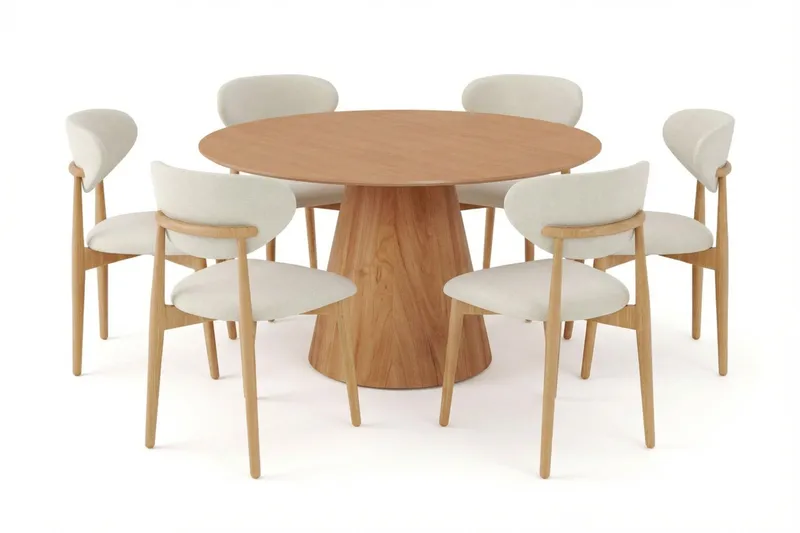 Siena spisegruppe rund 130 cm eik med 6 Molly spisestoler, Eik