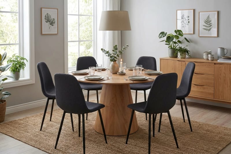 Siena spisegruppe rund 130 cm eik med 6 Nibe spisestoler - Eik - Møbler - Bord - Spisegruppe