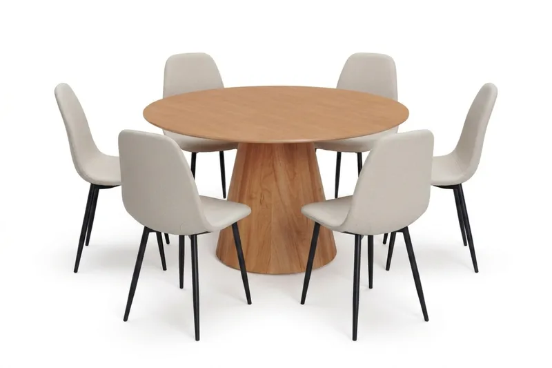 Siena spisegruppe rund 130 cm eik med 6 Nibe spisestoler, Eik