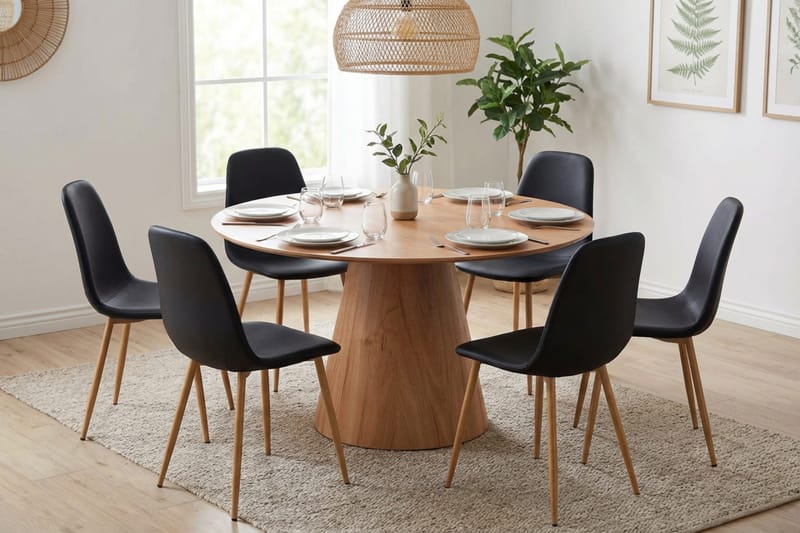 Siena spisegruppe rund 130 cm eik med 6 Nibe spisestoler - Eik - Møbler - Bord - Spisegruppe