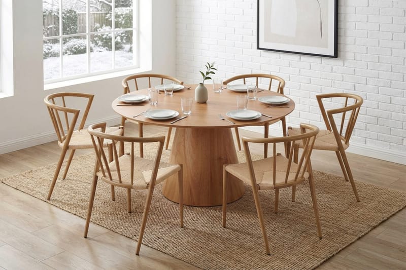 Siena spisegruppe rund 130 cm eik med 6 Winston spisestoler - Eik - Møbler - Bord - Spisegruppe