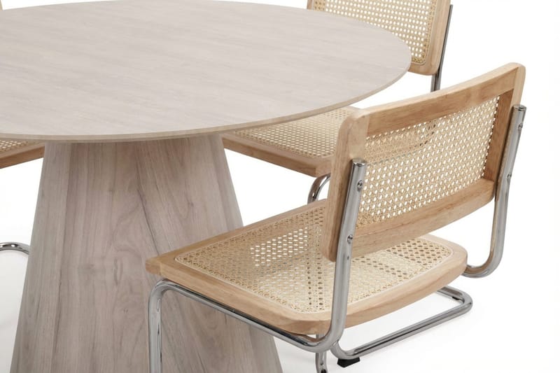 Siena spisegruppe rund 130 cm hvitlasert med 6 Build spisestoler - Hvitlasert/natur/krom - Møbler - Bord - Spisegruppe