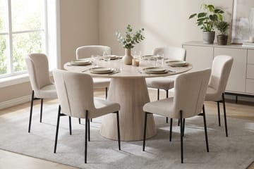 Siena spisegruppe rund 130 cm hvitlasert med 6 Elsie spisestoler - Hvitbeiset eik - Møbler - Bord - Spisegruppe