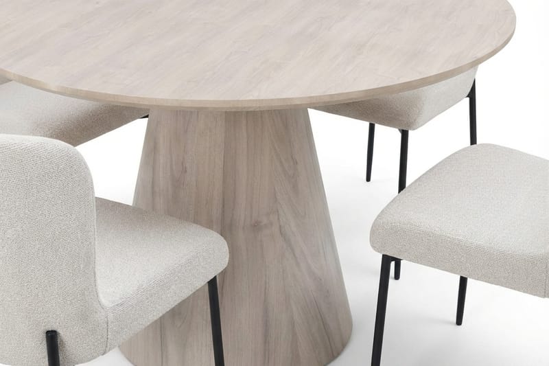 Siena spisegruppe rund 130 cm hvitlasert med 6 Elsie spisestoler - Hvitbeiset eik - Møbler - Bord - Spisegruppe