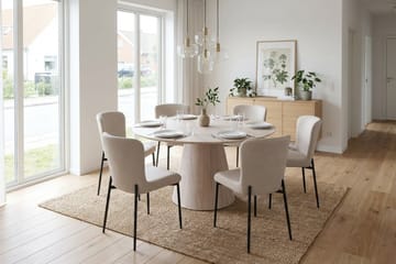Siena spisegruppe rund 130 cm hvitlasert med 6 Elsie spisestoler - Hvitlasert/beige - Møbler - Bord - Spisegruppe