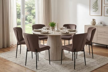 Siena spisegruppe rund 130 cm hvitlasert med 6 Elsie spisestoler - Hvitlasert/brun - Møbler - Bord - Spisegruppe