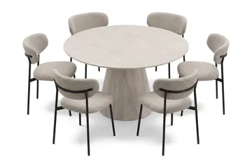 Siena spisegruppe rund 130 cm hvitlasert med 6 Lucy spisestoler - Hvitlasert - Møbler - Bord - Spisegruppe