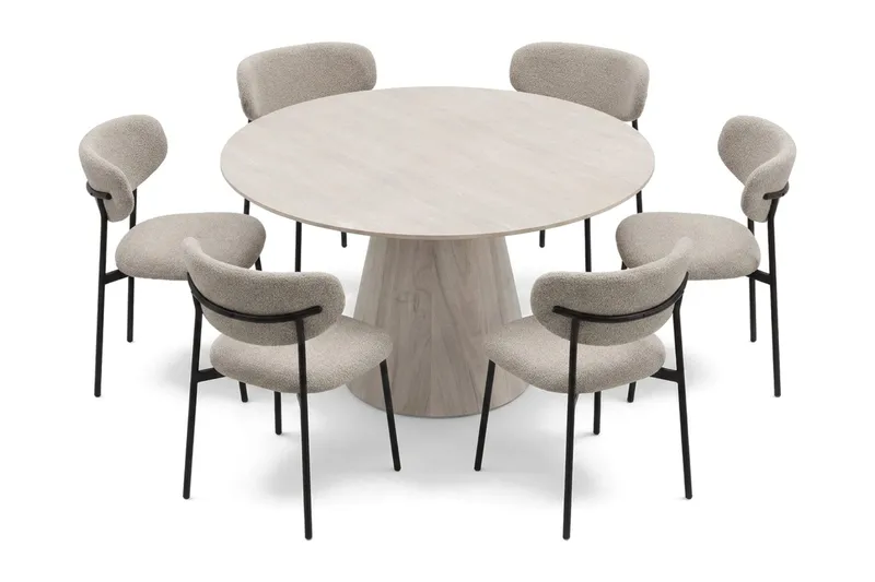 Siena spisegruppe rund 130 cm hvitlasert med 6 Lucy spisestoler - Hvitlasert - Møbler - Bord - Spisegruppe