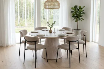 Siena spisegruppe rund 130 cm hvitlasert med 6 Lucy spisestoler - Hvitlasert - Møbler - Bord - Spisegruppe