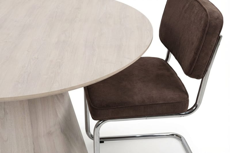 Siena spisegruppe rund 130 cm hvitlasert med 6 Milva spisestoler - Hvitlasert/Brun/krom - Møbler - Bord - Spisegruppe