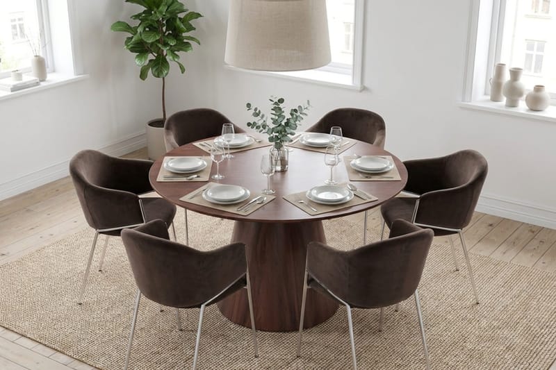 Siena spisegruppe rund 130 cm med 6 Filip spisestoler - Valnøtt - Møbler - Bord - Spisegruppe