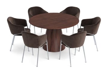 Siena spisegruppe rund 130 cm med 6 Filip spisestoler - Valnøtt - Møbler - Bord - Spisegruppe
