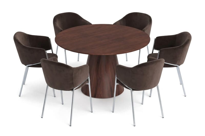 Siena spisegruppe rund 130 cm med 6 Filip spisestoler - Valnøtt - Møbler - Bord - Spisegruppe