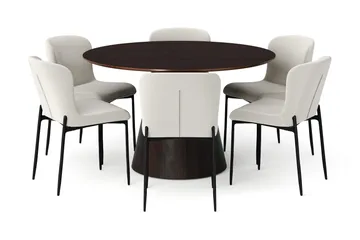 Siena spisegruppe rund 130 cm røkt eik med 6 Elsie spisestoler - Røkt eik/Beige - Møbler - Bord - Spisegruppe