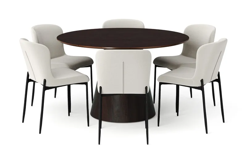 Siena spisegruppe rund 130 cm røkt eik med 6 Elsie spisestoler - Røkt eik/Beige - Møbler - Bord - Spisegruppe