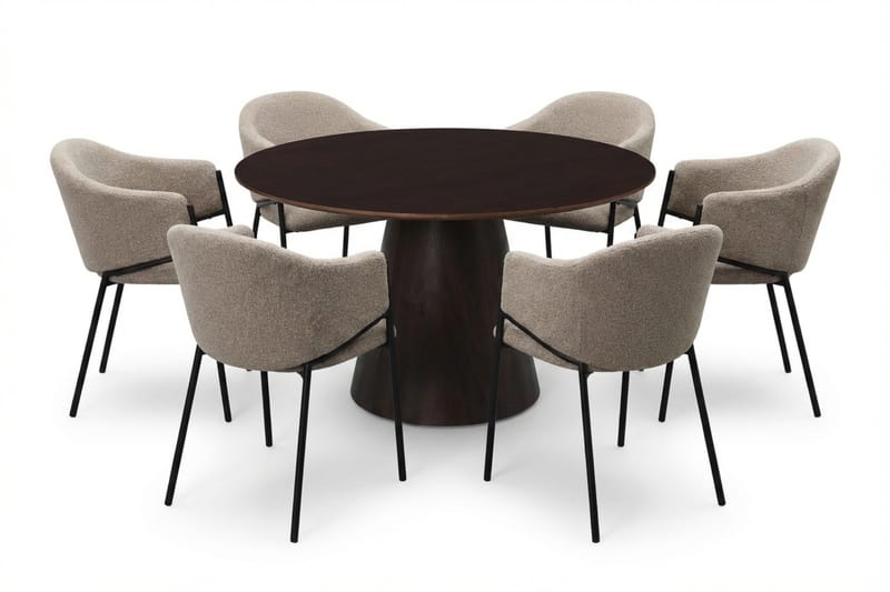 Siena spisegruppe rund 130 cm røkt eik med 6 Filip spisestoler, Røkt eik