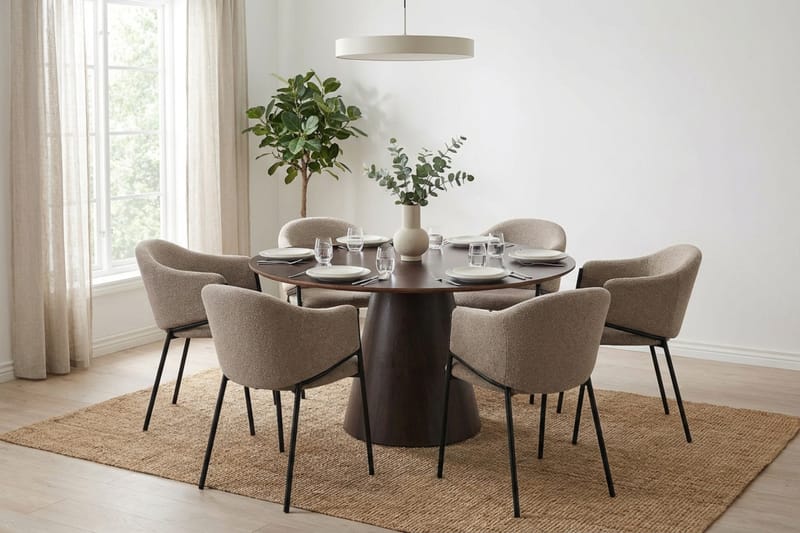 Siena spisegruppe rund 130 cm røkt eik med 6 Filip spisestoler - Røkt eik - Møbler - Bord - Spisegruppe