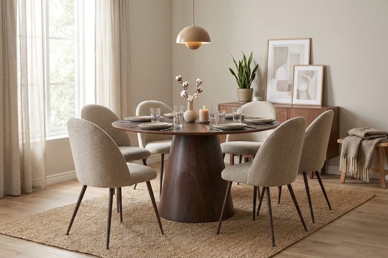 Siena spisegruppe rund 130 cm røkt eik med 6 Nibe Plus spisestoler - Røkt eik - Møbler - Bord - Spisegruppe