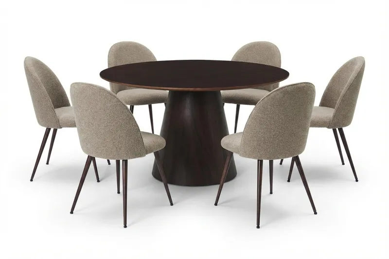 Siena spisegruppe rund 130 cm røkt eik med 6 Nibe Plus spisestoler, Røkt eik