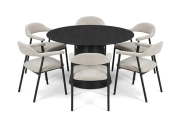 Siena spisegruppe rund 130 cm svart med 4 Ronja spisestoler - Svartbeiset eik - Møbler - Bord - Spisegruppe
