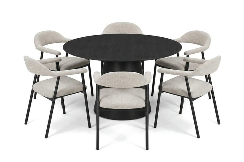 Siena spisegruppe rund 130 cm svart med 4 Ronja spisestoler, Svartbeiset eik