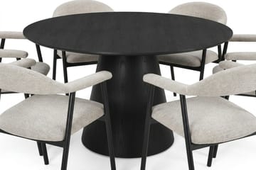 Siena spisegruppe rund 130 cm svart med 4 Ronja spisestoler - Svartbeiset eik - Møbler - Bord - Spisegruppe
