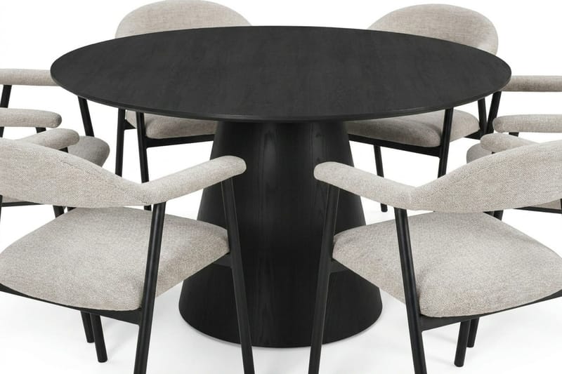 Siena spisegruppe rund 130 cm svart med 4 Ronja spisestoler - Svartbeiset eik - Møbler - Bord - Spisegruppe