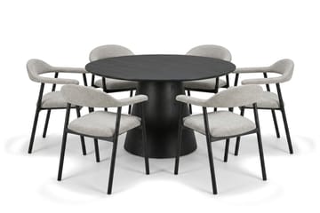 Siena spisegruppe rund 130 cm svart med 4 Ronja spisestoler - Svartbeiset eik - Møbler - Bord - Spisegruppe
