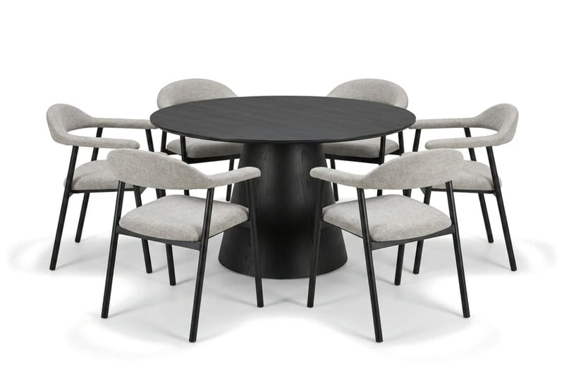Siena spisegruppe rund 130 cm svart med 4 Ronja spisestoler - Svartbeiset eik - Møbler - Bord - Spisegruppe