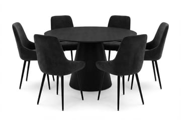 Siena spisegruppe rund 130 cm svart med 6 Alsarp spisestoler - Svart - Møbler - Bord - Spisegruppe