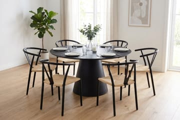 Siena spisegruppe rund 130 cm svart med 6 Elysia spisestoler - Svart - Møbler - Bord - Spisegruppe