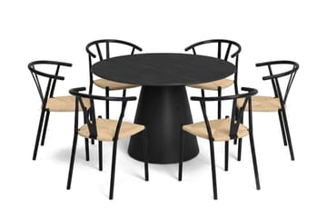 Siena spisegruppe rund 130 cm svart med 6 Elysia spisestoler - Svart - Møbler - Bord - Spisegruppe