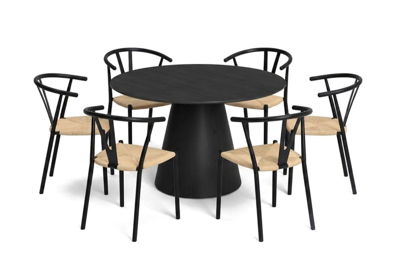 Siena spisegruppe rund 130 cm svart med 6 Elysia spisestoler - Svart - Møbler - Bord - Spisegruppe