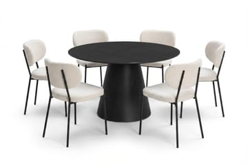 Siena spisegruppe rund 130 cm svart med 6 Gemmiano spisestoler - Svart - Møbler - Bord - Spisegruppe