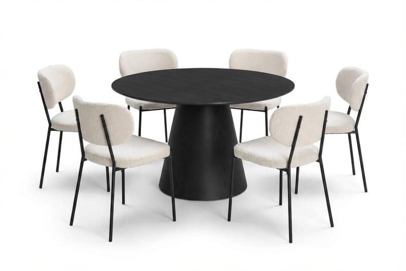 Siena spisegruppe rund 130 cm svart med 6 Gemmiano spisestoler, Svart
