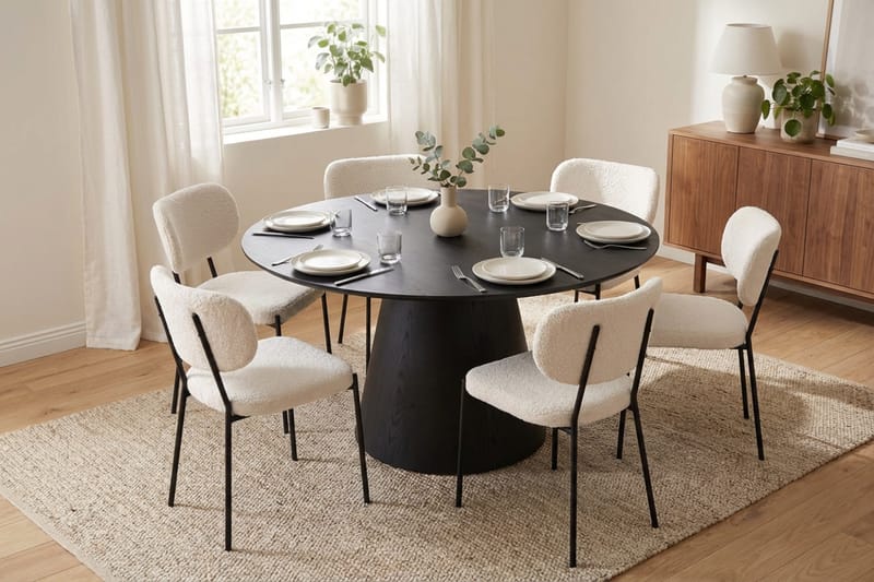 Siena spisegruppe rund 130 cm svart med 6 Gemmiano spisestoler - Svartbeiset eik - Møbler - Bord - Spisegruppe