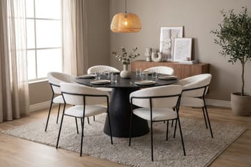 Siena spisegruppe rund 130 cm svart med 6 Karol spisestoler - Svart - Møbler - Bord - Spisegruppe