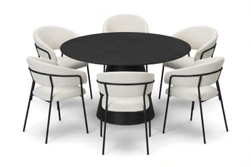 Siena spisegruppe rund 130 cm svart med 6 Karol spisestoler - Svart - Møbler - Bord - Spisegruppe