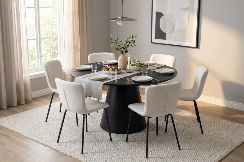Siena spisegruppe rund 130 cm svart med 6 Katy spisestoler - Svart - Møbler - Bord - Spisegruppe