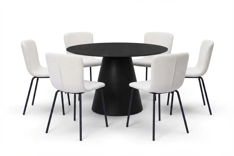 Siena spisegruppe rund 130 cm svart med 6 Katy spisestoler, Svart