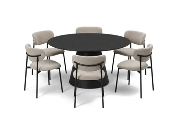 Siena spisegruppe rund 130 cm svart med 6 Lucy spisestoler - Svart - Møbler - Bord - Spisegruppe