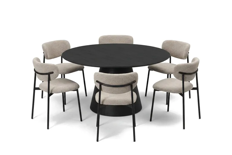 Siena spisegruppe rund 130 cm svart med 6 Lucy spisestoler - Svart - Møbler - Bord - Spisegruppe