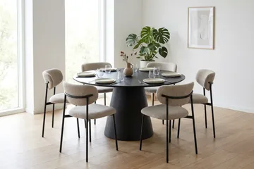 Siena spisegruppe rund 130 cm svart med 6 Lucy spisestoler - Svart - Møbler - Bord - Spisegruppe