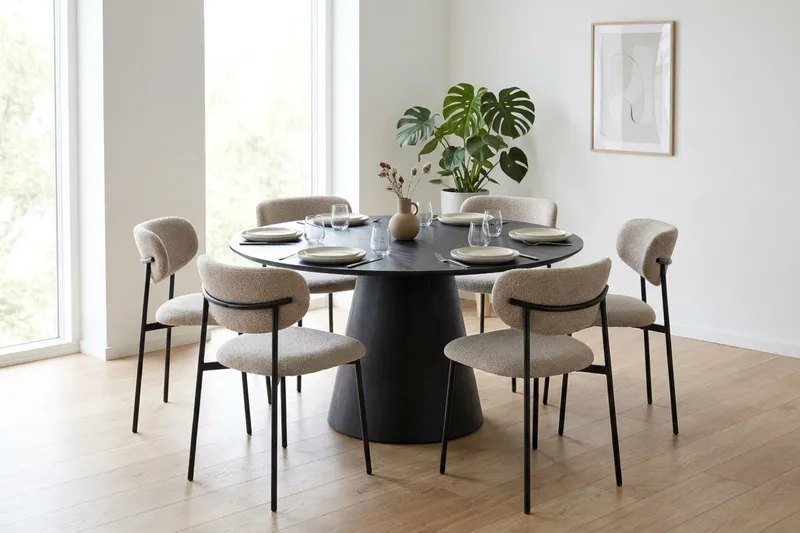 Siena spisegruppe rund 130 cm svart med 6 Lucy spisestoler - Svart - Møbler - Bord - Spisegruppe