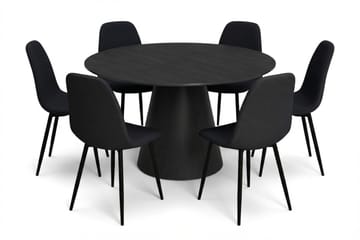 Siena spisegruppe rund 130 cm svart med 6 Nibe spisestoler
