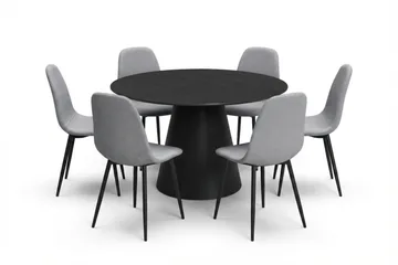 Siena spisegruppe rund 130 cm svart med 6 Nibe spisestoler - Svart - Møbler - Bord - Spisegruppe