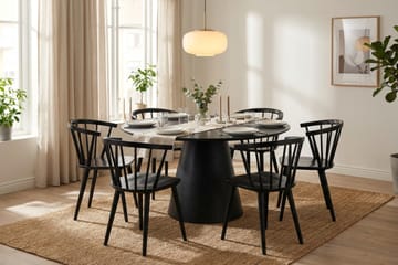 Siena spisegruppe rund 130 cm svart med 6 Tyrö spisestoler - Svart - Møbler - Bord - Spisegruppe