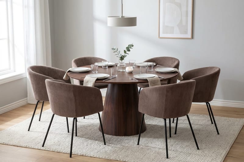Siena spisegruppe rund 130 cm valnøtt med 6 Berit spisestoler - Valnøtt - Møbler - Bord - Spisegruppe