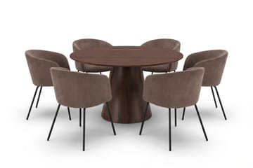 Siena spisegruppe rund 130 cm valnøtt med 6 Berit spisestoler - Valnøtt - Møbler - Bord - Spisegruppe