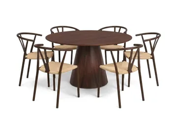 Siena spisegruppe rund 130 cm valnøtt med 6 Elysia spisestoler - Valnøtt - Møbler - Bord - Spisegruppe